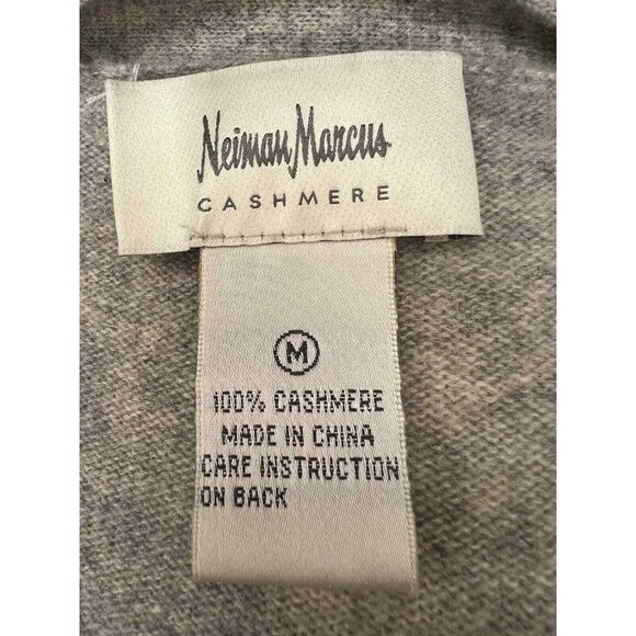 Neiman Marcus M 100% Cashmere VARSITY Sweater Long Cardigan Luxury Yellow Gray - Picture 6 of 6